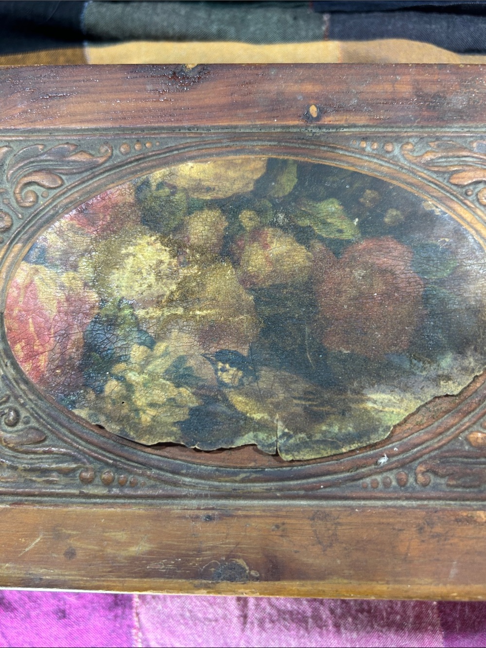 40’s Vintage Wooden Decorative Jewelry Box with flower and bird lithograph - Picture 6 of 13